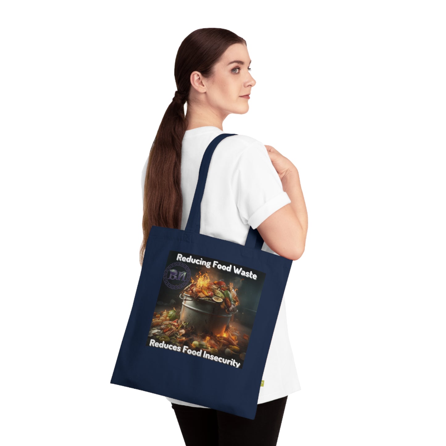 "Organic Cotton Tote Bag Sweatshirt - Promoting Awareness of Mass Consumption and Food Scarcity" - B&N: Human Eco-Solutions