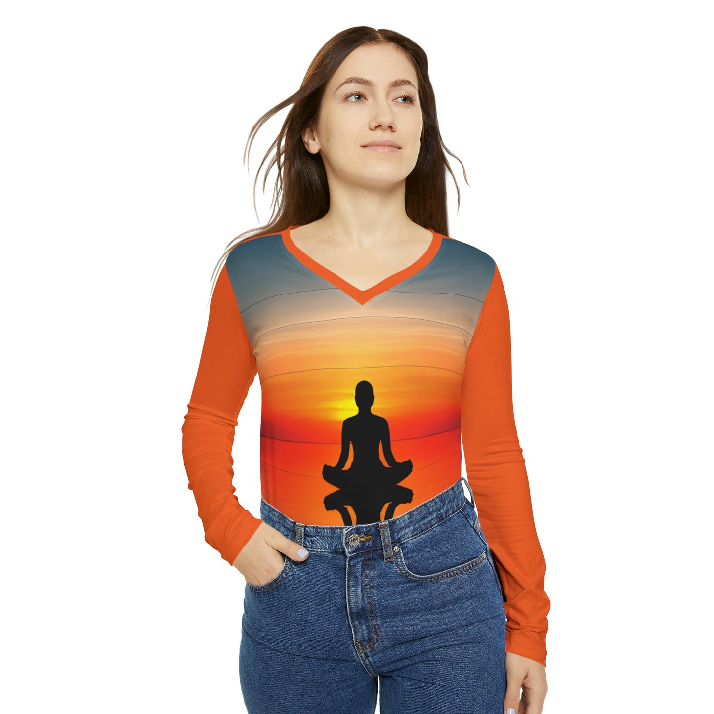 Inspire Success: Customizable Women's Long Sleeve V-Neck Shirt for Meditation Enthusiasts - B&N: Human Eco-Solutions