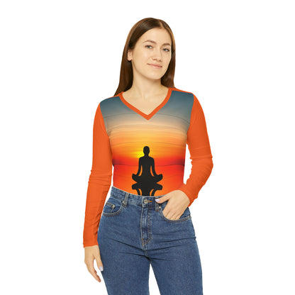 Inspire Success: Customizable Women's Long Sleeve V-Neck Shirt for Meditation Enthusiasts - B&N: Human Eco-Solutions